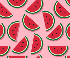 colorful watermelon pattern, pink background summer style