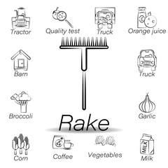 rake hand draw icon. Element of farming illustration icons. Signs and symbols can be used for web, logo, mobile app, UI, UX