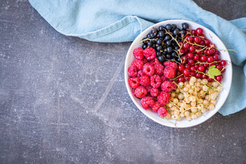 Fresh organic homegrown seasonal fruits such as raspberry, redcurrant, blackcurrant and whitecurrant