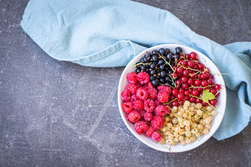 Fresh organic homegrown seasonal fruits such as raspberry, redcurrant, blackcurrant and whitecurrant
