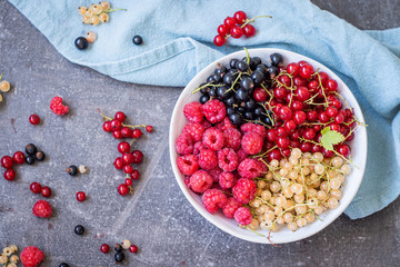 Fresh organic homegrown seasonal fruits such as raspberry, redcurrant, blackcurrant and whitecurrant