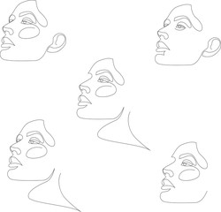 One line girl or woman portrait design set. Hairstyle, fashion concept, woman beauty minimalist, vector illustration for t-shirt, slogan design print graphics style