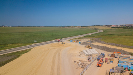 Aerial view on the new road construction site