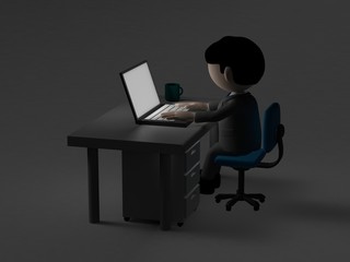 夜に仕事をするビジネスマン