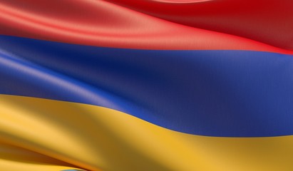 Waved highly detailed close-up flag of Armenia. 3D illustration.