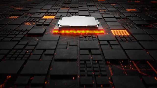 Abstract Motherboard circuit with CPU, microchips, electric wave and signals 3d render