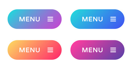 menu web buttons set. filled ui web buttons in flat style. rounded vector buttons on trendy gradients with symbols for web and ui design