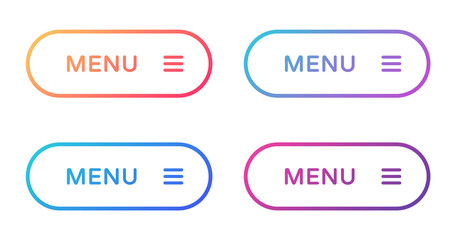 menu web buttons set. outline ui web buttons in flat style. rounded vector buttons on trendy gradients with symbols for web and ui design