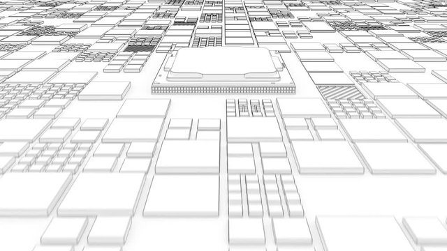 Abstract Motherboard circuit with CPU and microchips 3d render