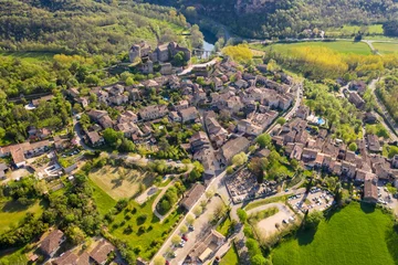 Foto op Canvas Aerial view of medieval village of Bruniquel in Occitania, France © videobuzzing