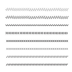 Sewing machine stitches zig zag line. Collection of different form and color stitches