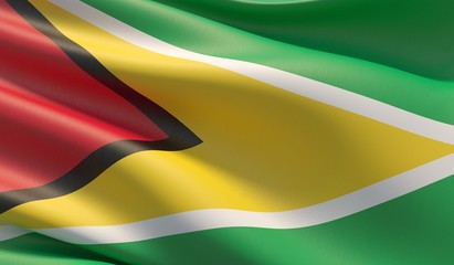 High resolution close-up flag of Guyana. 3D illustration.