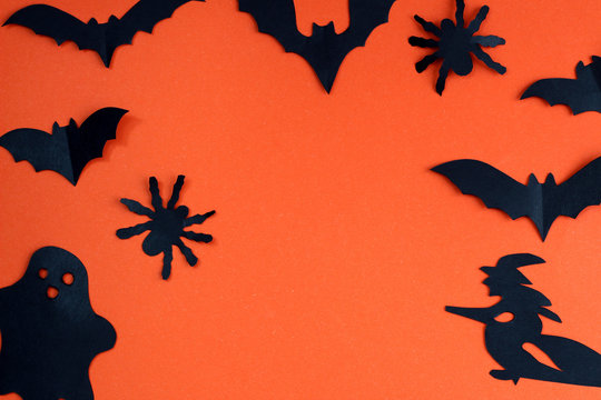 Spider, bats, ghosts. Design for festive decoration. Halloween holiday mood