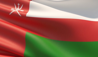 High resolution close-up flag of Oman. 3D illustration.