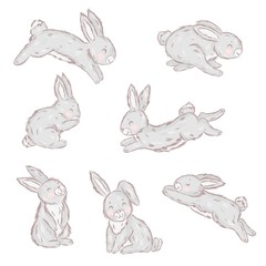 Cute cartoon rabbits collection. Hand drawn