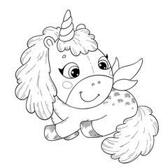 Cute cartoon unicorn. Coloring book page for children