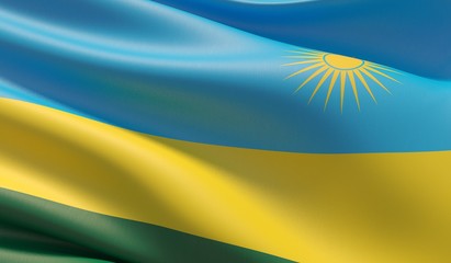 High resolution close-up flag of Rwanda. 3D illustration.