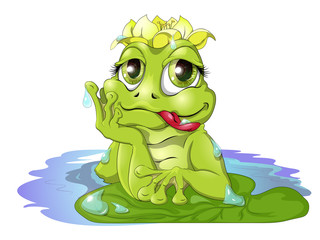 the frog in the water is wet and contented