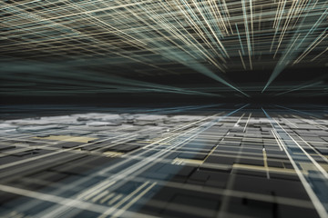 Glowing big data lines and technological background, 3d rendering.
