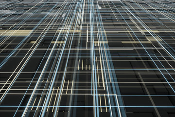 Glowing big data lines and technological background, 3d rendering.