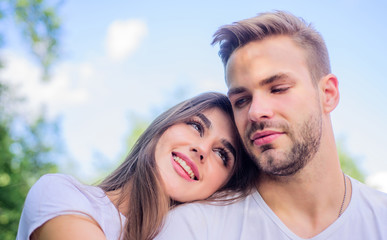 This is love. girl with guy in park. Beauty and fashion. couple in love. Skin and hair care. family weekend. romantic date. happy valentines day. summer vibes. couple relax outdoor. Tender feeling