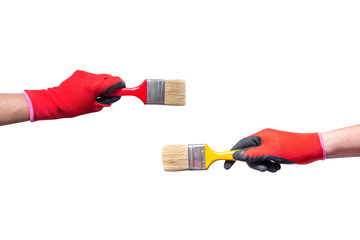 Decorator holding painting bruch, isolated