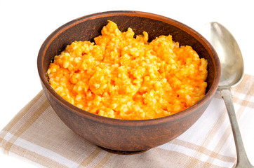 Dish of pumpkin and rice cereals, diet porridge. 