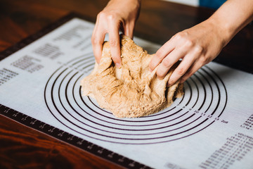 Making dough by female hands. Homemade. Preparation of bread