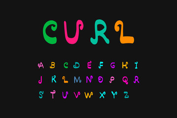 Curl hand drawn vector illustration font alphabet