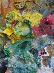 the texture of the oil paint palette artist