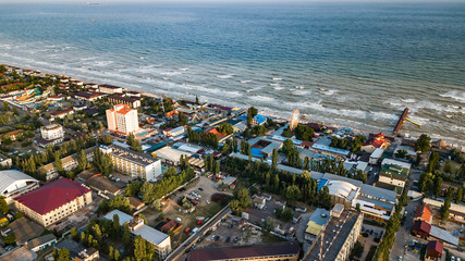Fototapeta na wymiar KOBLEVO, UKRAINE - JULY 2019: Koblevo top view aerial photography with drone