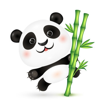 Cute vector panda on bamboo stick