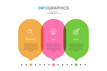 Concept of arrow business model with 3 successive steps. Three colorful rectangular elements. Timeline design for brochure, presentation. Infographic design layout.