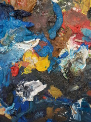 the texture of the oil paint palette artist