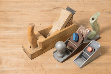 Old tools. Three planers. Joiner's tool.