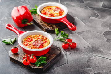 Frittata with fresh vegetables and salami