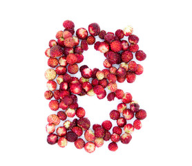 Wild strawberry in the shape of the letter B isolated on white background