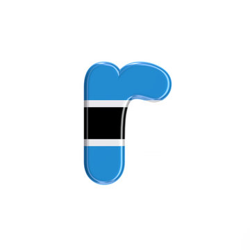 Botswana flag letter R - Lower-case 3d Batswana font - Suitable for Africa, Gaborone or politics related subjects