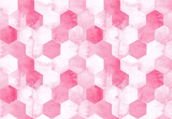 Wall murals Hexagon Hand drawn seamless pattern pink marble honeycombs watercolor