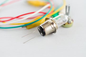 Electrical components on white background