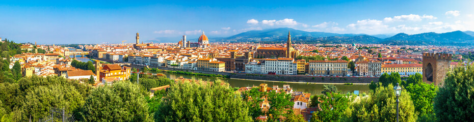 Florence panorama, Italy. Amazing panoramic view from Michelangelo park square on Florence Palazzo...