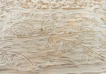 Patterns on the sand on the beach in Vietnam