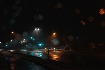 Fototapeta na wymiar A rainy night on a German street