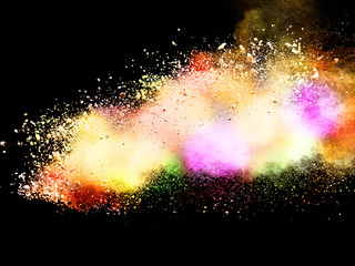 Abstract powder splatted background. Colorful powder explosion on black background.