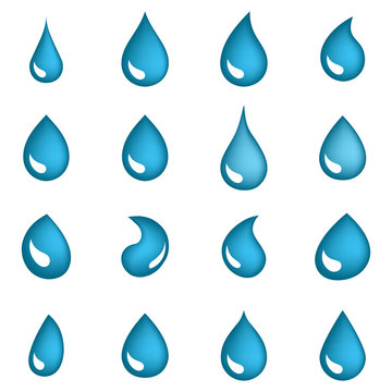 Blue cry cartoon tears icon or sweat drops from eyes
