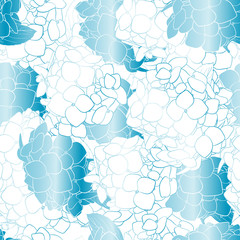 Seamless pattern of hydrangea bushes in the blue version. Texture for fabric, decor, decoration and design