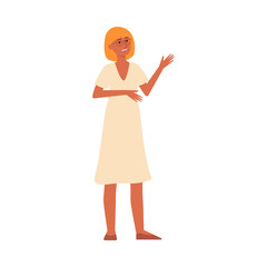 Young woman cartoon character with blonde hair and sun dress standing and smiling