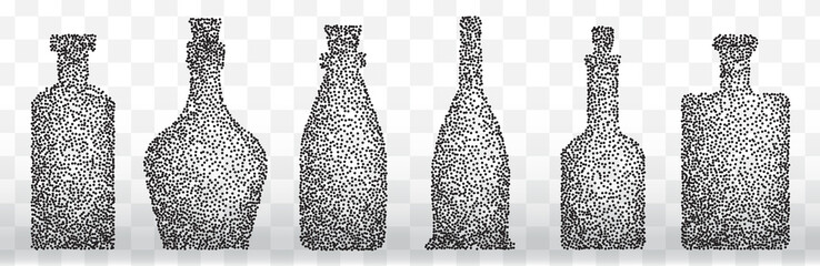 Set of old retro wine bottle icons or vintage bottles silhouettes