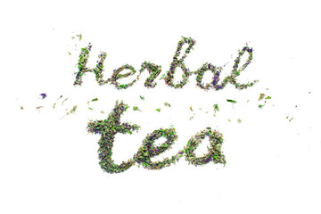 Text Herbal tea from dried up leaves herbal tea