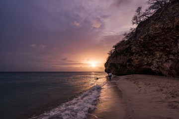A fantastic sunset at the beach with a bonfire and BBQ on the island of Curacaio